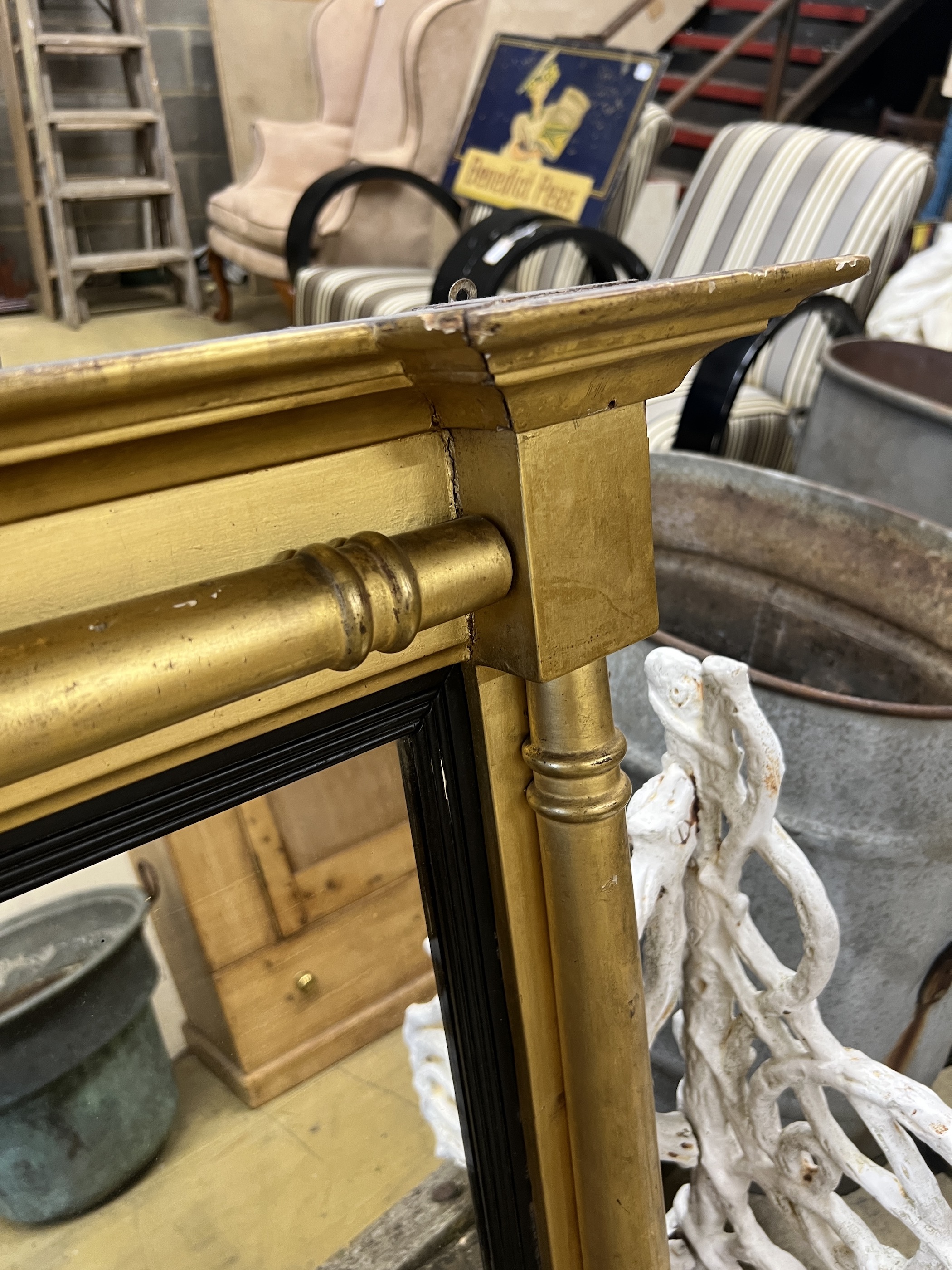 A Regency giltwood overmantel mirror, width 128cm, height 65cm